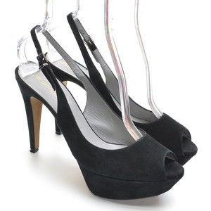 Sergio Rossi Black Suede Peep Toe Slingback Pumps 40